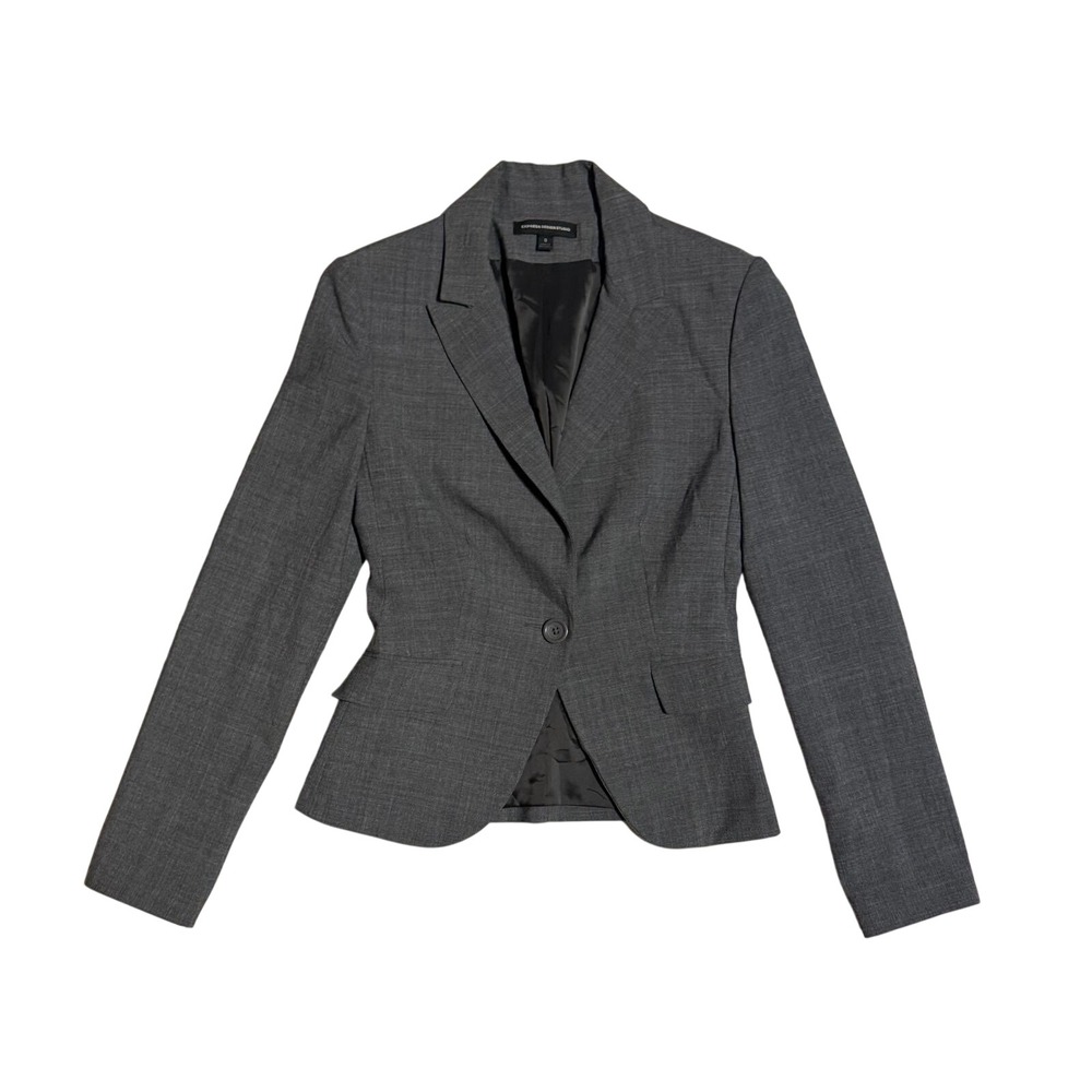 Express Design Studio Womens Gray Single Button Tailored Blazer Jacket Size 0